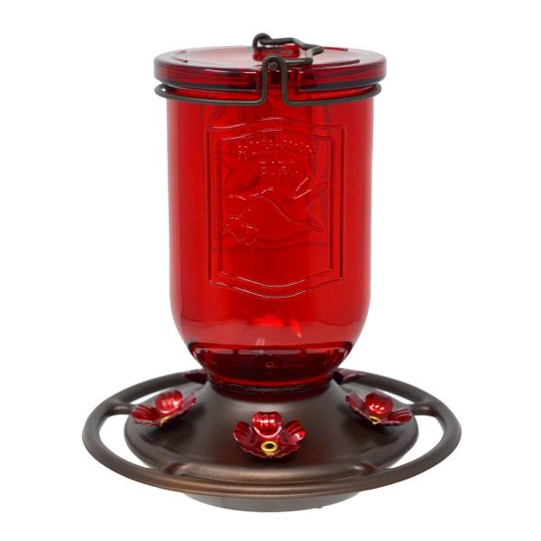 Ruby Glass 19oz Jar Hummingbird Feeder
