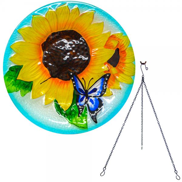 Blooming Sunflower Hanging Birdbath
