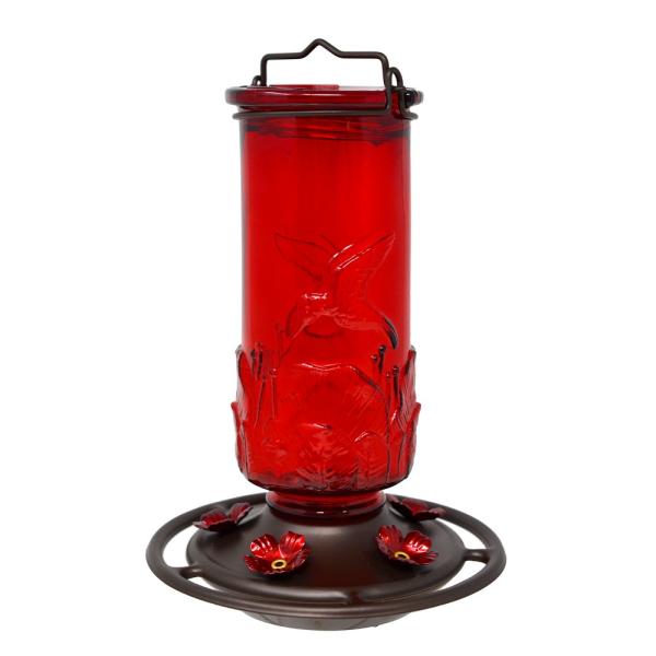 Ruby Glass Embossed Hummingbird Feeder 24 oz.