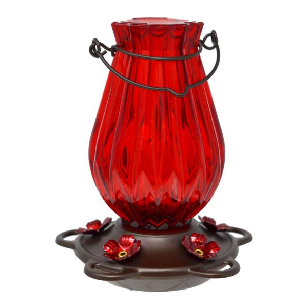 Ruby Glass Lantern Hummingbird Feeder 21 oz