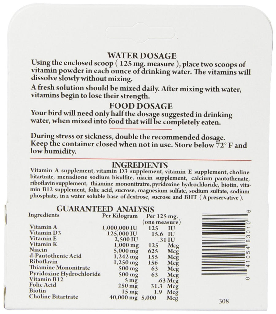 Avi-Era Powdered Bird Vitamin (1.25 oz) - Feathered Friends of Santa Fe (www.ffofsf.com)