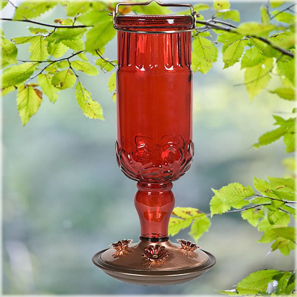 Perky Pet #8119 Red Antique Glass Hummingbird Feeder 24 oz.