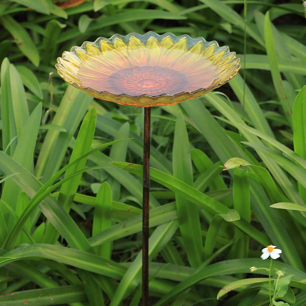 Sunflower Birdbath with Metal Stake