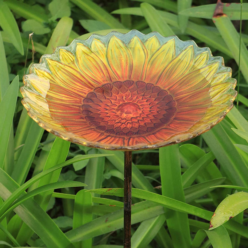 Sunflower Birdbath with Metal Stake