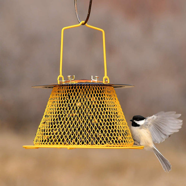 Yellow Sunflower Design Single Tier Basket Bird Feeder with Perch Ring