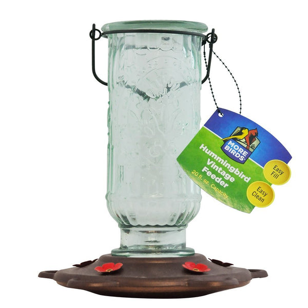 Vintage Glass Hummingbird Feeder 20 oz - Feathered Friends of Santa Fe (www.ffofsf.com)